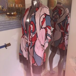 Josie Natori 🌺 NWT fringe flower bohemian